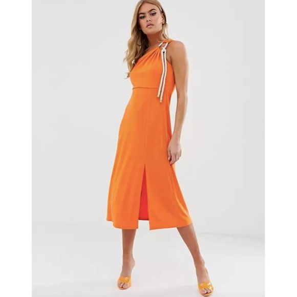 ASOS Dresses & Skirts - ASOS Slinky One Shoulder Midi Dress with Rope 6